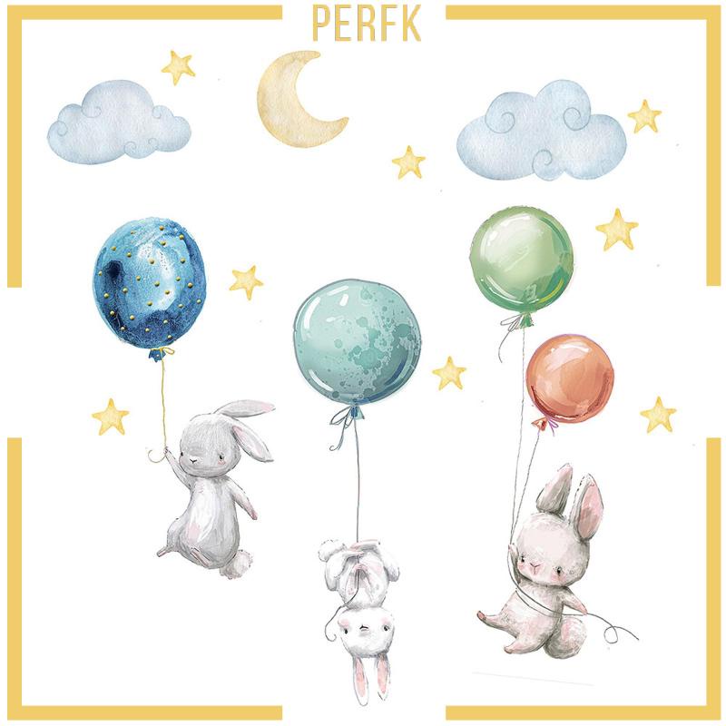 Miếng Dán Tường Hình Chú Thỏ Và Bong Bóng Bay Độc Đáo Trang Trí Phòng Ngủ Cho Bé Gái