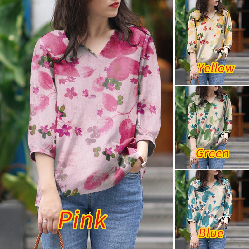 Zanzea Áo Nữ Tay Lửng Cổ Chữ V Họa Tiết Hoa Thời Trang Phong Cách Hàn Quốc