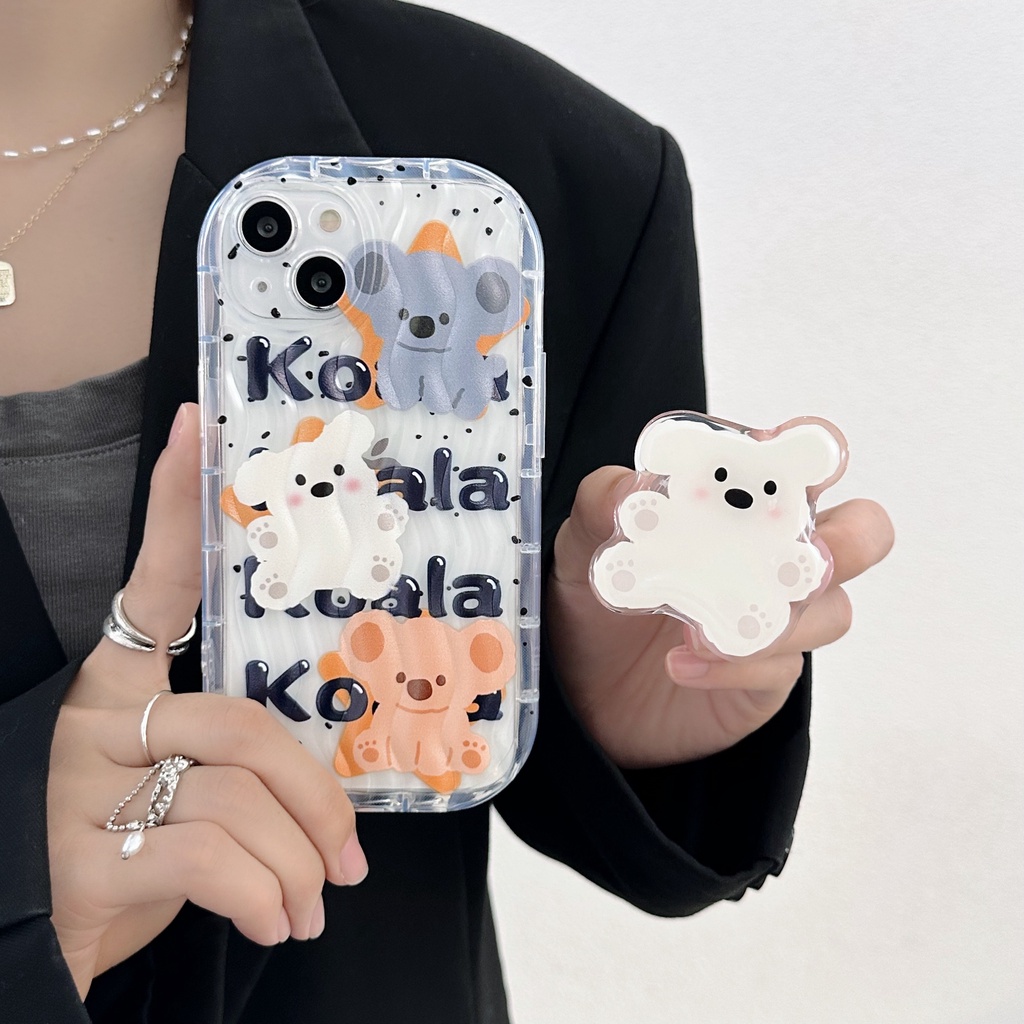 Ốp Điện Thoại TPU Silicon Mềm Hình Gấu Koala Hoạt Hình Màu Trong Suốt Gắn Giá Đỡ iPhone 13 12 11 Pro Max 14 Plus