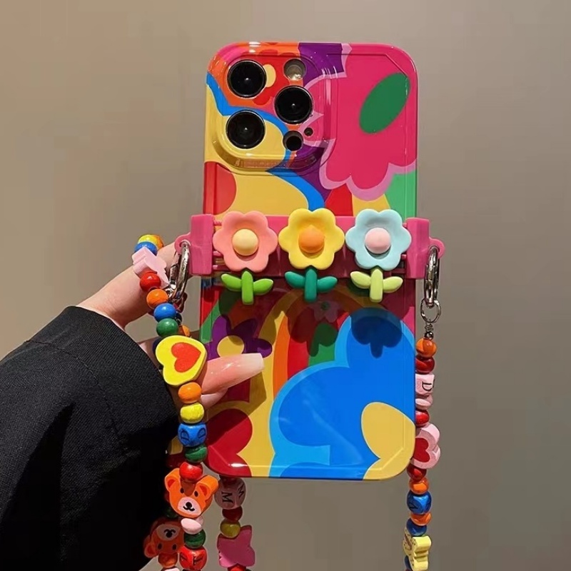 Ốp Điện Thoại Silicone In Họa Tiết Graffiti Nhiều Màu Sắc Có Dây Đeo Chéo Cho IPhone14promax 12 13 Xsmax X Xr14 12 11