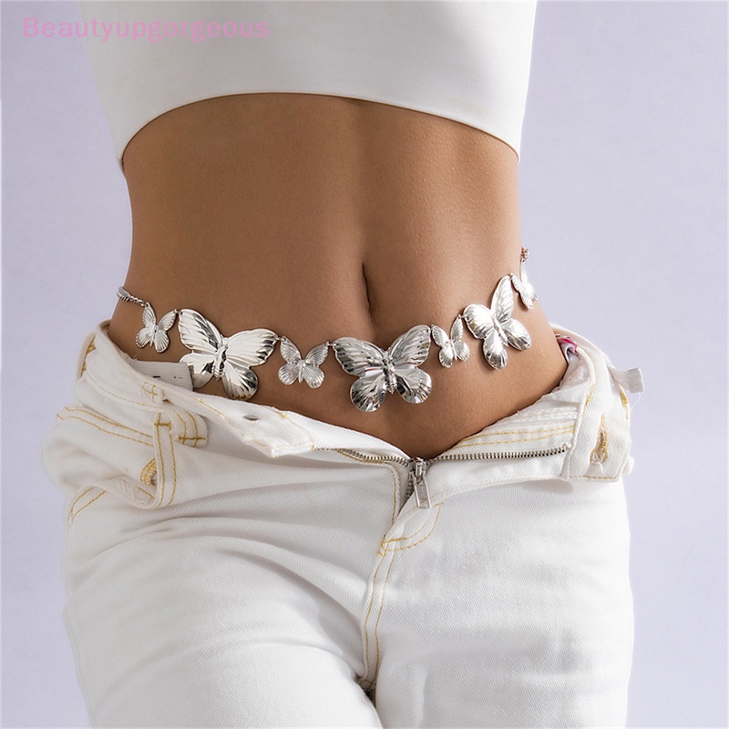 [Beautyupgorgeous] Dây Xích Đeo Hông Bằng Kim Loại Hình Bướm Lớn Phong Cách Punk Đơn Giản Cho Nữ
