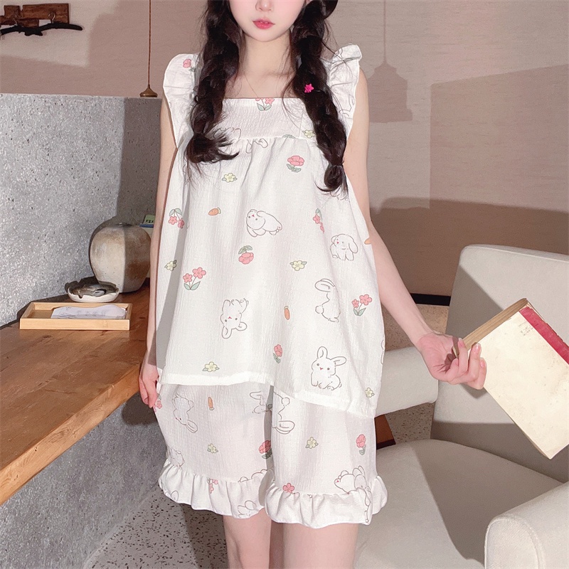 Quần Short Hai Dây Họa Tiết Hoa Hoạt Hình Phong Cách Hàn Quốc Thời Trang Mùa Hè Cho Nữ