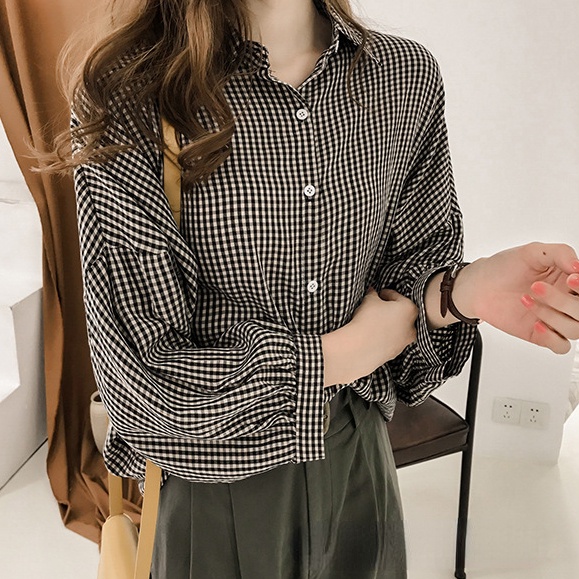 Liên Kết Với Nhau ❁ Áo Sơ Mi Tay Dài Dáng Rộng Kẻ Sọc Caro Thời Trang Cho Nữ