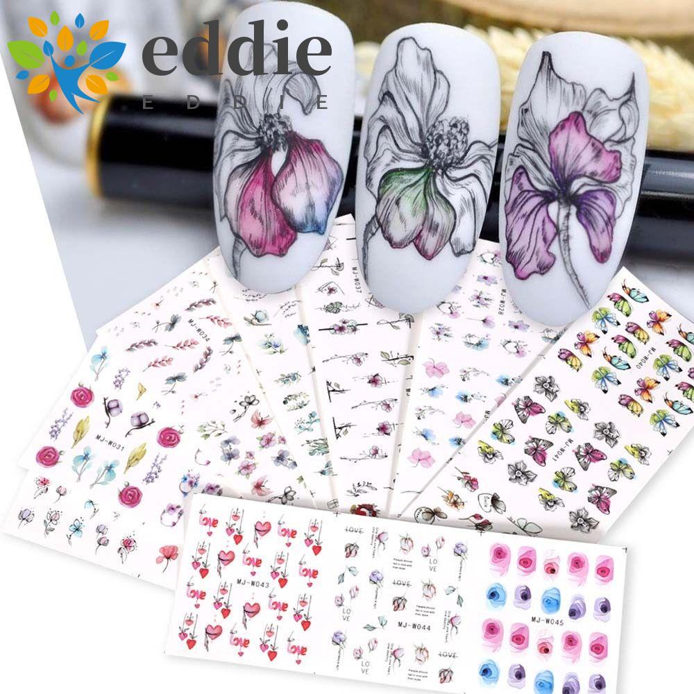 Set 26 Miếng Dán Móng Tay Hình Hoa Hồng / Bươm Bướm / Trái Tim Nhiều Màu Sắc Dành Cho Nữ