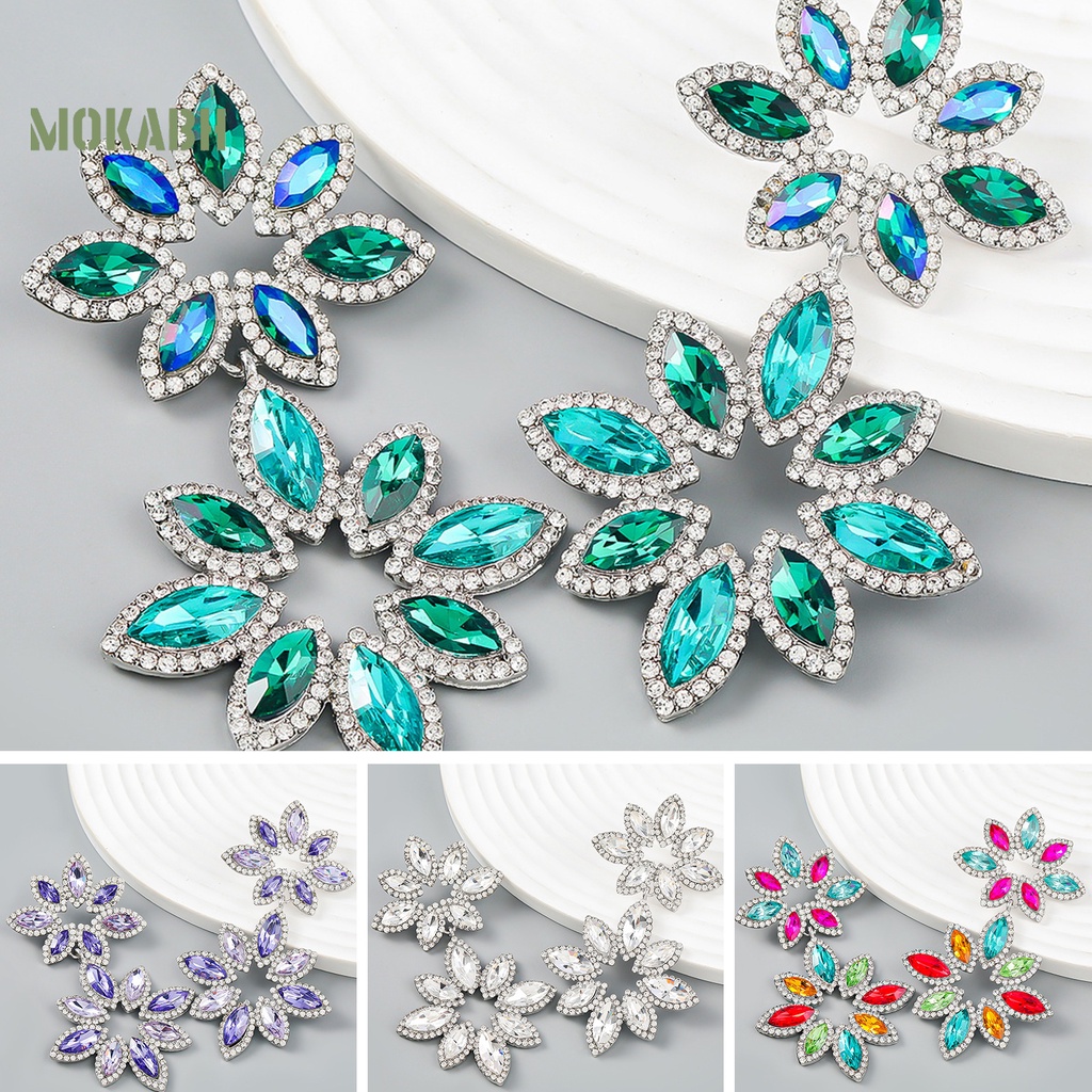 1 Đôi Bông Tai Nhiều Lớp Hình Hoa Lá Đính Đá Sang Trọng