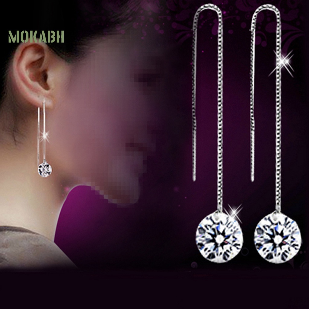 1 Đôi Bông Tai Dáng Dài Đính Đá Zircon Chống Ăn Mòn Thời Trang Cho Nữ
