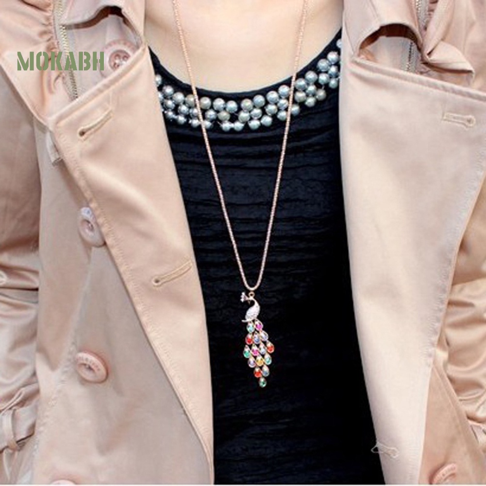 Vòng cổ Dài Hình Chim Công Đính Đá Nhiều Màu Sắc Thời Trang Dành Cho Nữ