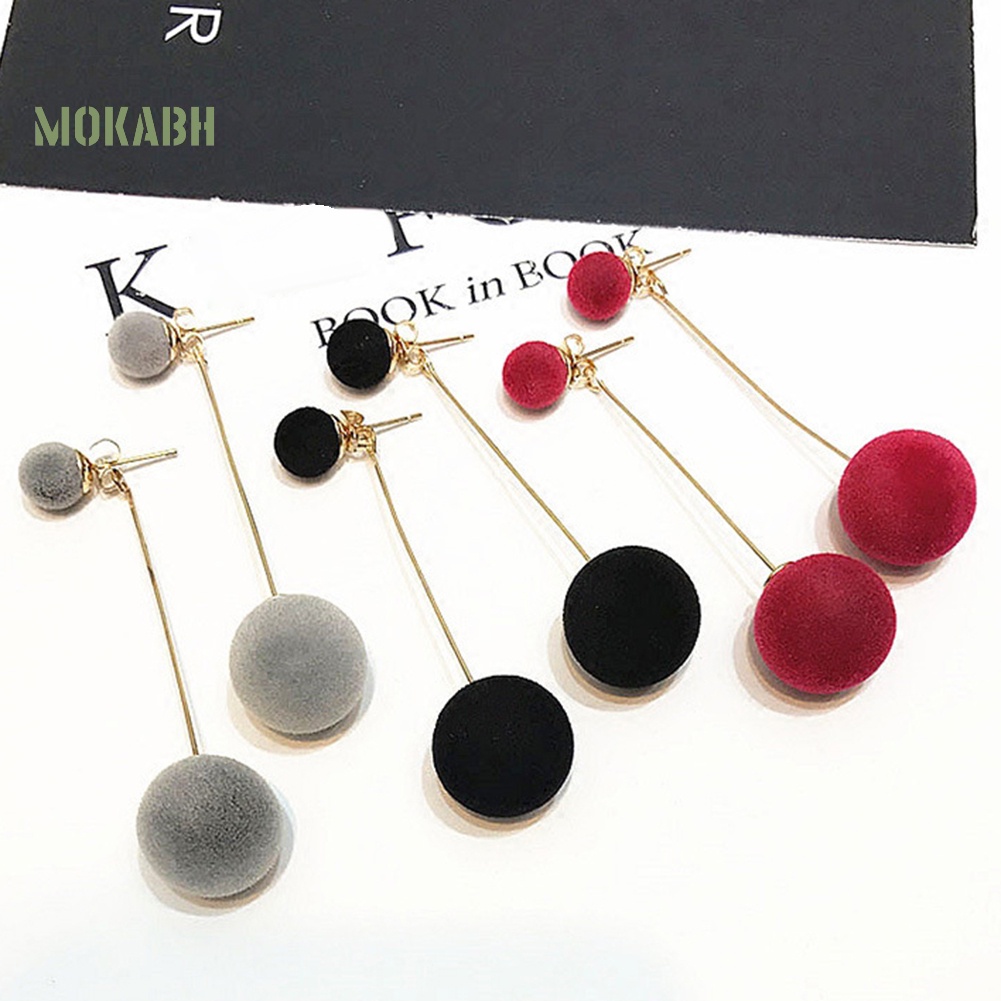 Bông Tai Hai Mặt Dáng Dài Đính Bóng Lông Giả Thời Trang Cho Nữ