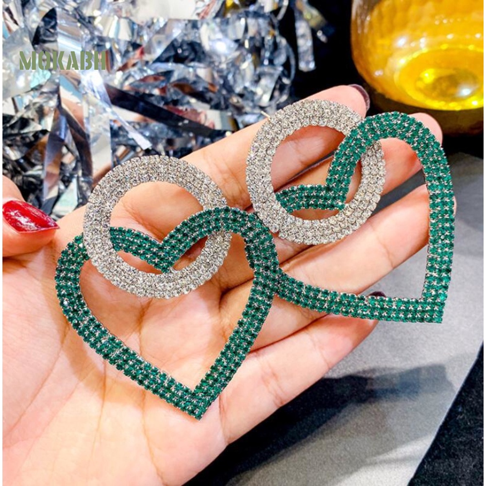 Bông Tai Hình Tròn Đính Đá Hình Trái Tim Thời Trang Dự Tiệc Cho Nữ