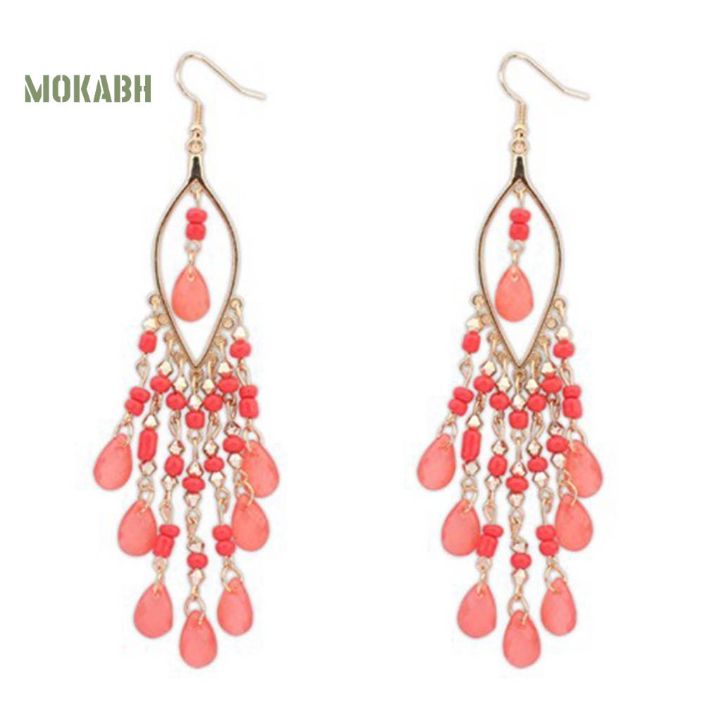 Abh Bông Tai Dạng Móc Đính Đá Và Tua Rua Theo Phong Cách Bohemian