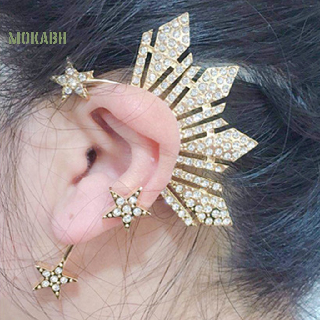 1 Khuyên Kẹp Vành Tai Không Xỏ Lỗ Hình Quạt Đính Pha Lê Lấp Lánh Thời Trang Dự Tiệc Cho Nữ