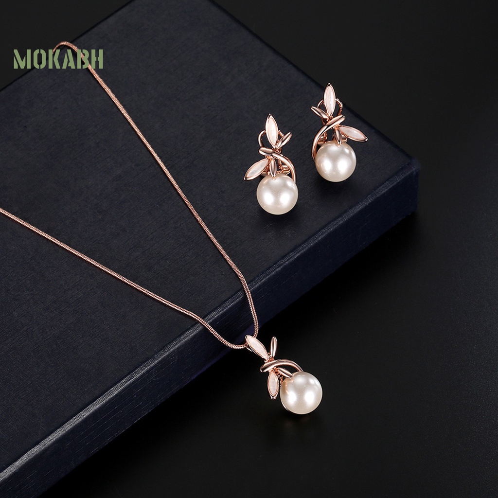 1 Bộ Vòng cổ + Bông Tai Hình Nơ Đính Ngọc Trai Giả Cho Nữ