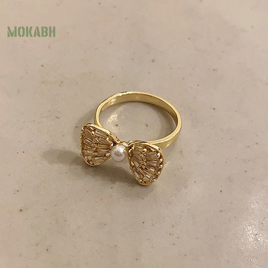 [Mới] Nhẫn Đeo Ngón Trỏ Hình Nơ Rỗng Đính Đá Zircon Trọng Lượng Nhẹ Có Thể Điều Chỉnh Trang Sức Cho Nữ