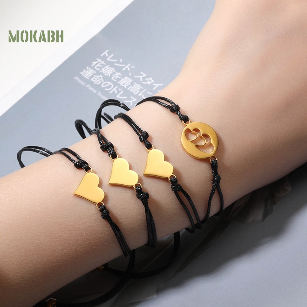 Set 2 / 3 / 4 Vòng Tay Dây Bện Mặt Trái Tim Điều Chỉnh Được