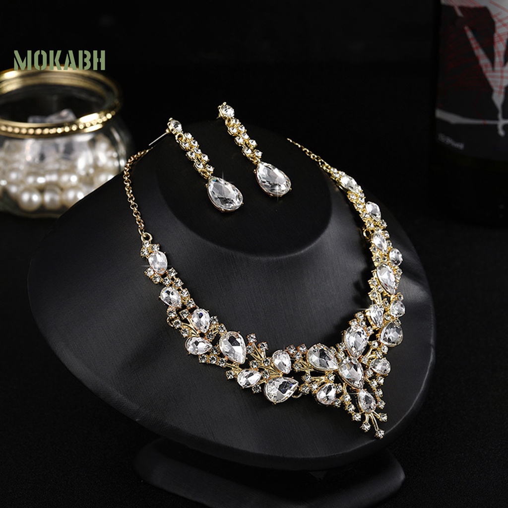 1 Set Vòng cổ Và Bông Tai Đính Đá Giả Kim Cương Lấp Lánh