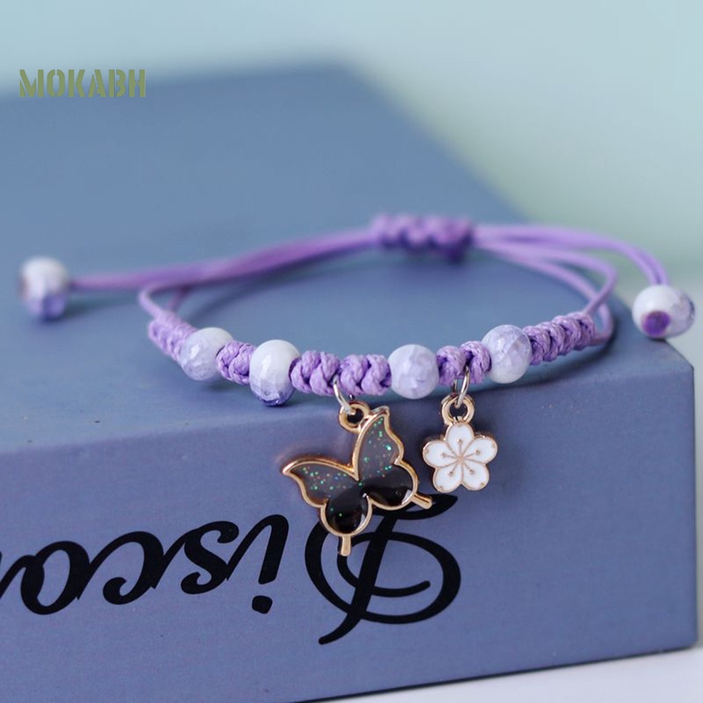 Vòng Đeo Tay Dây Bện Thiết Kế Mặt Hình Hoa Và Bướm Thời Trang Cho Nữ