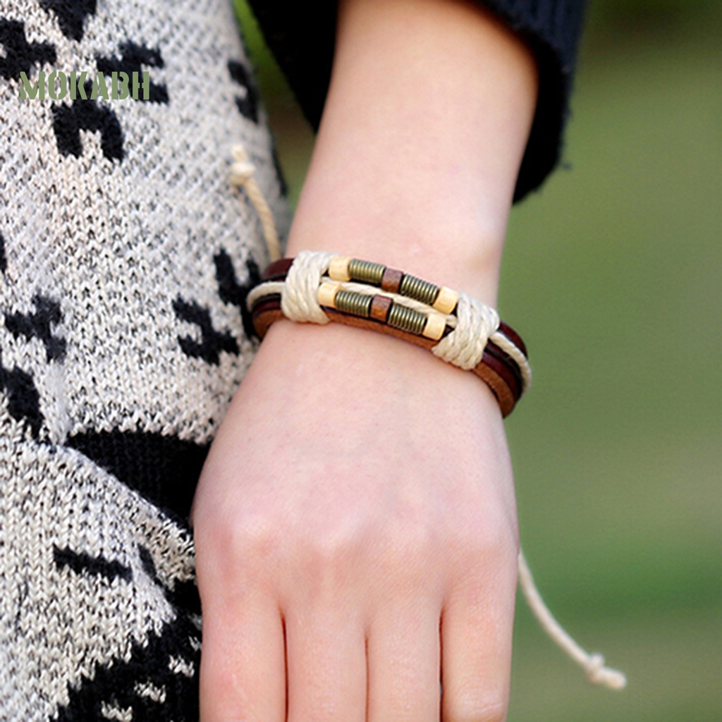 Vòng Tay Giả Da Bện Nhiều Lớp Unisex Phong Cách Punk Cá Tính