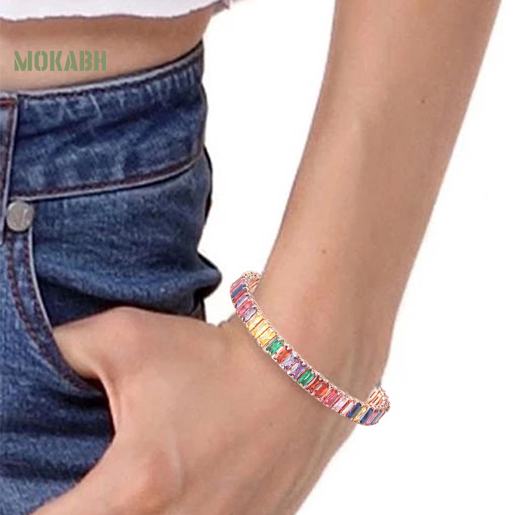 Vòng Đeo Tay Xỏ Hạt Đá Zirconia Nhiều Màu Có Thể Điều Chỉnh Cho Nữ