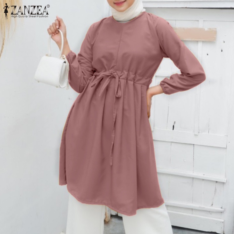 Zanzea Áo Tay Phồng Dài Phối Dây Rút Thời Trang Cho Phụ Nữ Hồi Giáo