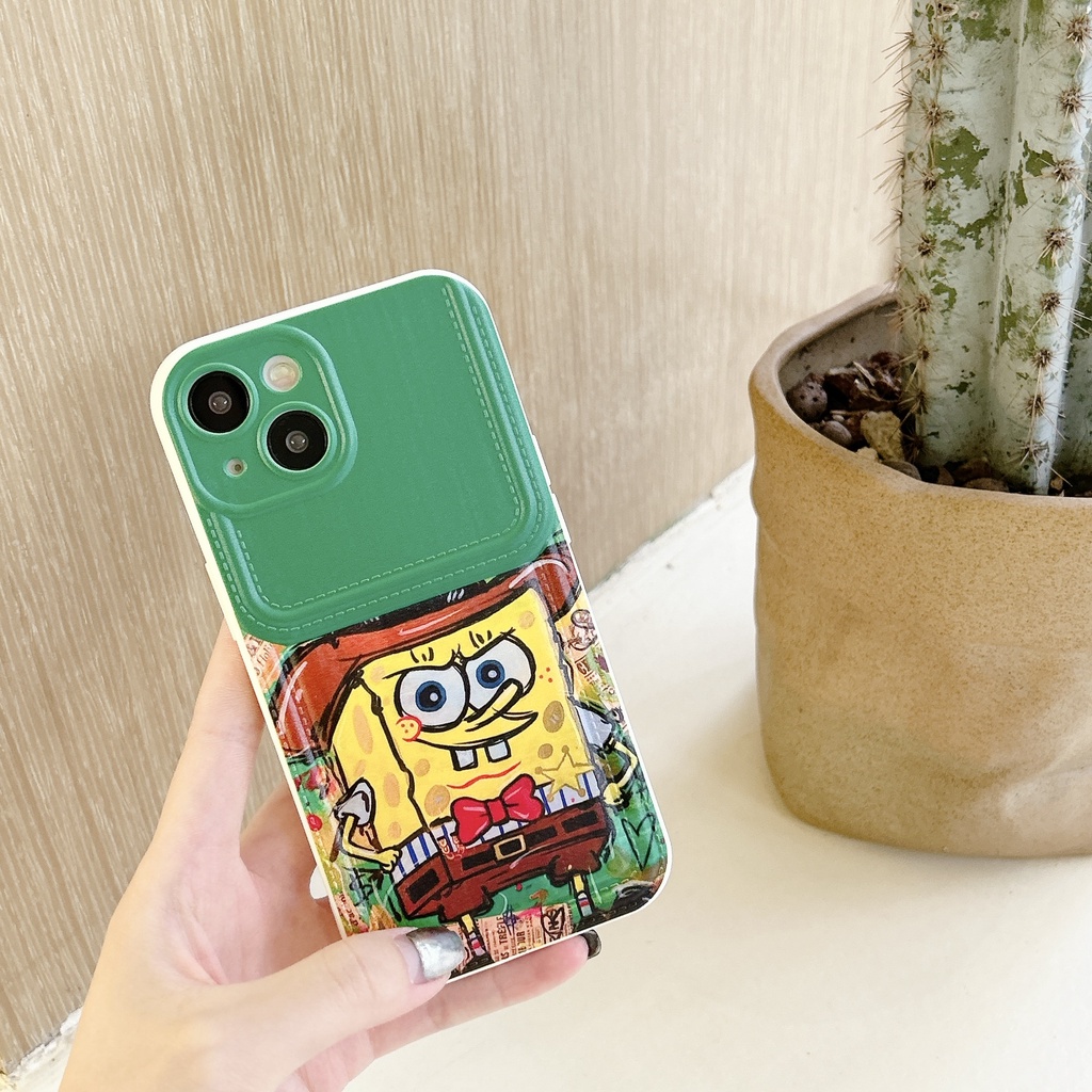 Ốp Điện Thoại tpu Dẻo Họa Tiết Hoạt Hình Spongebob Có Ngăn Đựng Thẻ Cho iPhone 14 13 12 11 PRO MAX