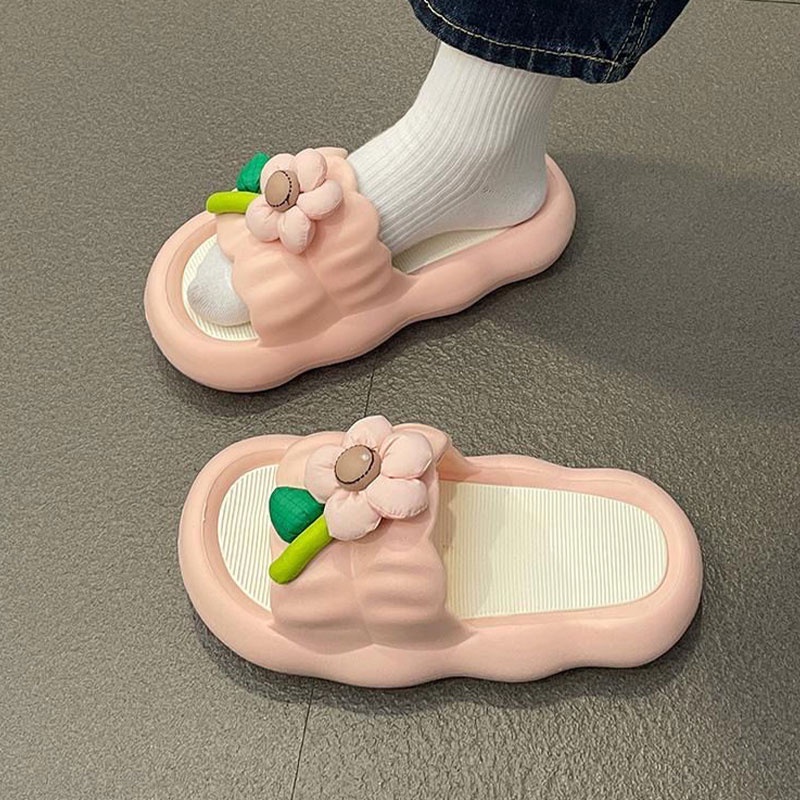 Dép Đi Trong Nhà Đế Dày Chống Trượt Trang Trí Hoa Dễ Thương Dành Cho Bạn Nữ