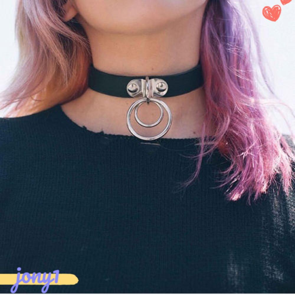 Vòng Cổ Choker Bằng Da Màu Tối Thời Trang