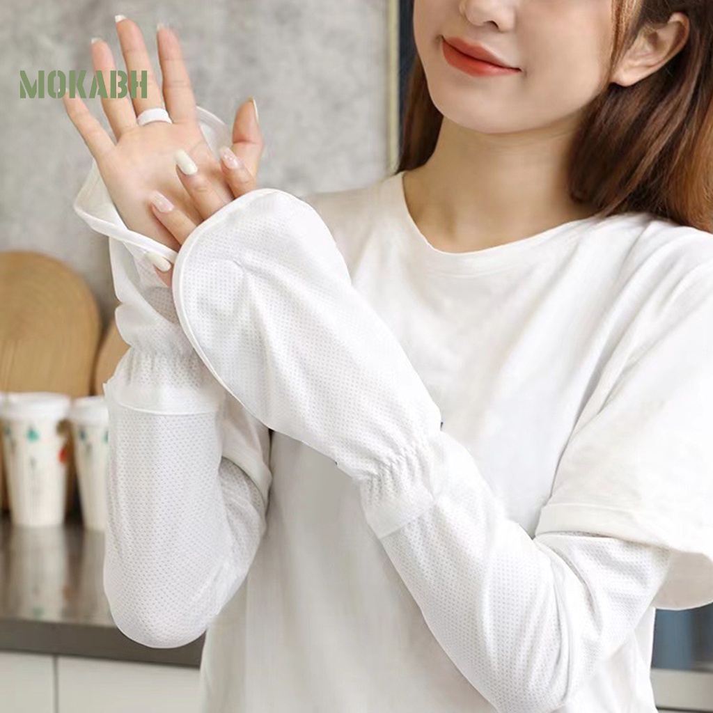 1 Cặp Ống Tay Áo Bằng Lụa Lạnh Co Giãn Thoáng Khí Chống Tia UV Màu Sắc Đơn Giản