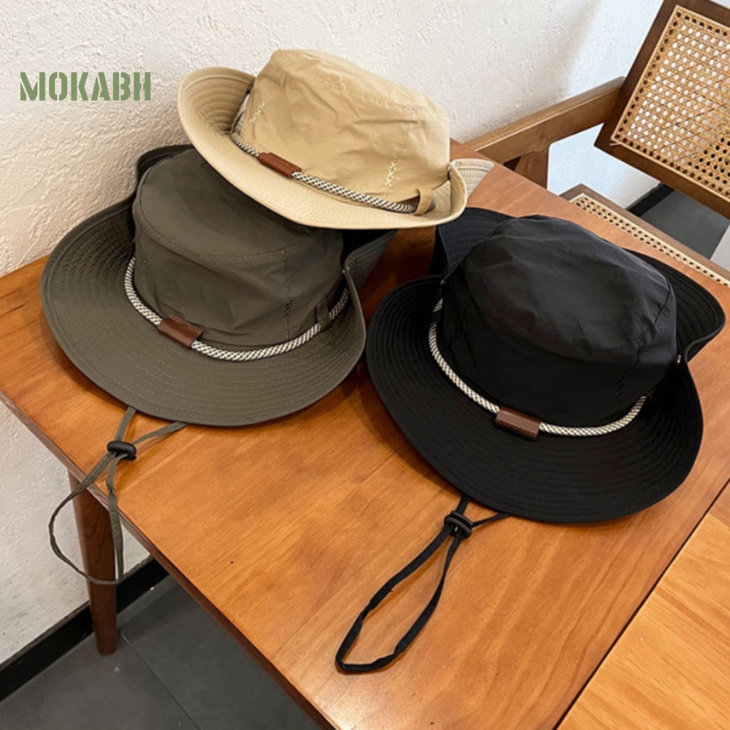 Nón Vành Tròn Thoáng Khí Có Dây Rút In Logo Mok Abh Thời Trang Cho Nam Và Nữ