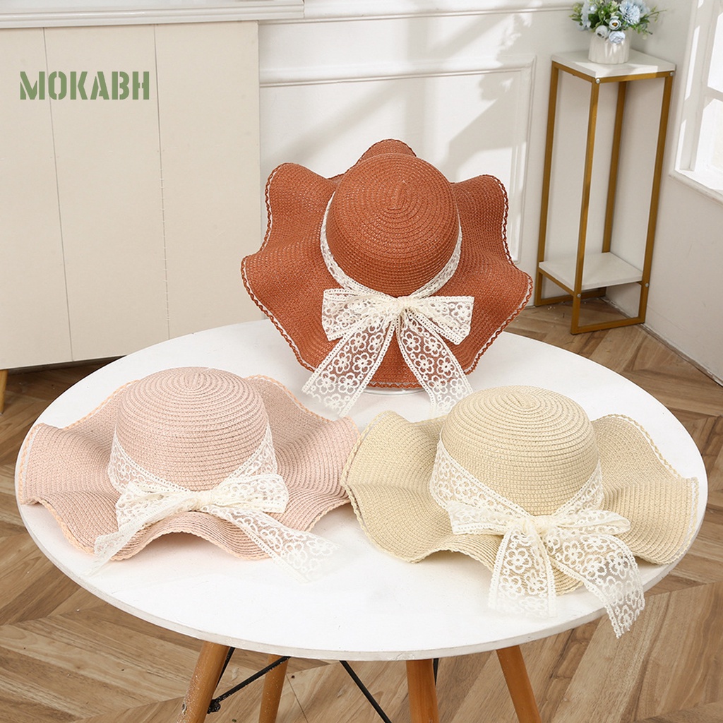 Mũ Cói Rộng Vành Đính Nơ Thêu Họa Tiết Hoa Xinh Xắn Thời Trang Cho Nữ