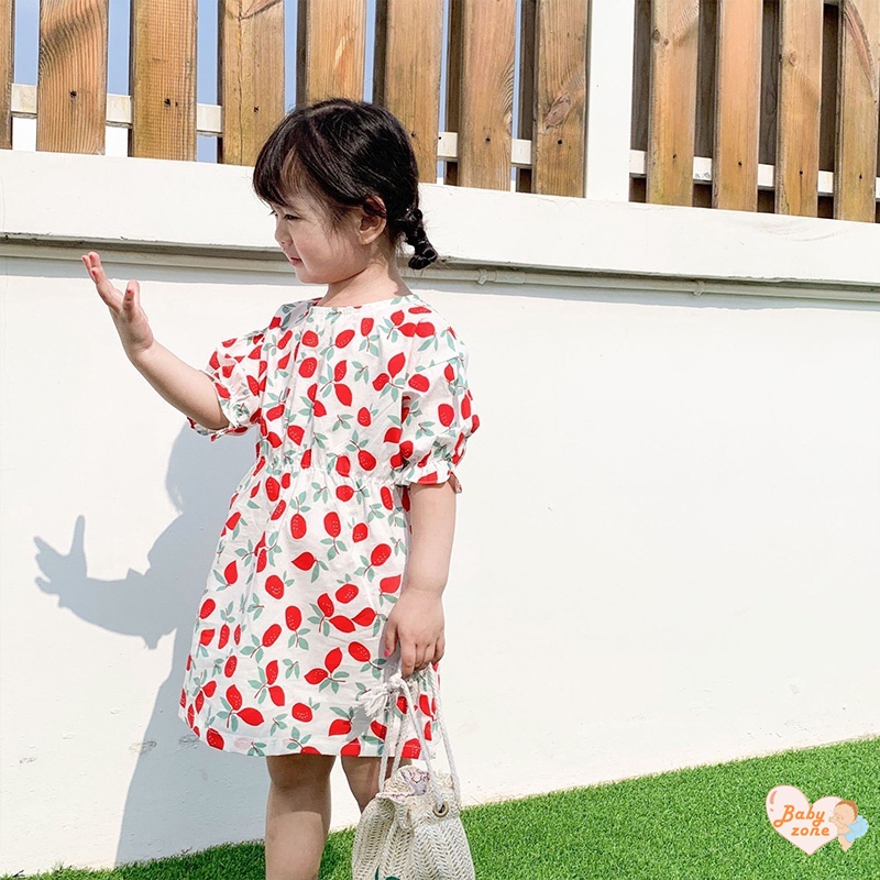 Đầm Công Chúa Chất Liệu Cotton Tay Ngắn In Hình Quả Cherry Dễ Thương Thời Trang Mùa Hè Cho Bé Gái
