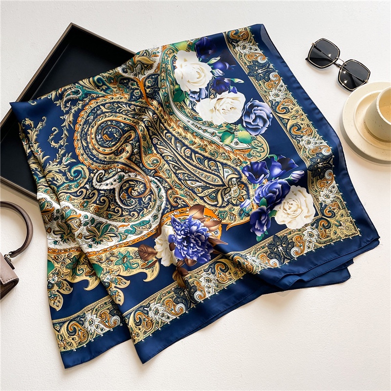 Khăn Choàng Cổ Hình Vuông Cỡ Lớn 110cm Vải Satin Họa Tiết Chấm Bi Màu Đen Thời Trang Mùa Hè Thanh Lịch