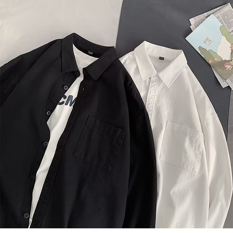 Áo Sơ Mi Tay Dài Dáng Rộng Cỡ Nhỏ Màu Trơn Thời Trang Cho Nam Và Nữ