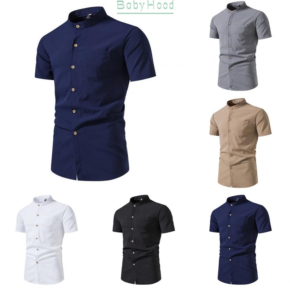 Men's Casual Slim Fit Short Sleeve Button Down Shirt in White/Gray/Black/Khaki/Dark Blue#BBHOOD
