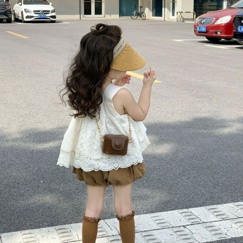 Bộ Áo Thun Không Tay Thêu Hình + Quần Đùi Phong Cách Hàn Quốc Thời Trang Mùa Hè Dành Cho Bé Gái