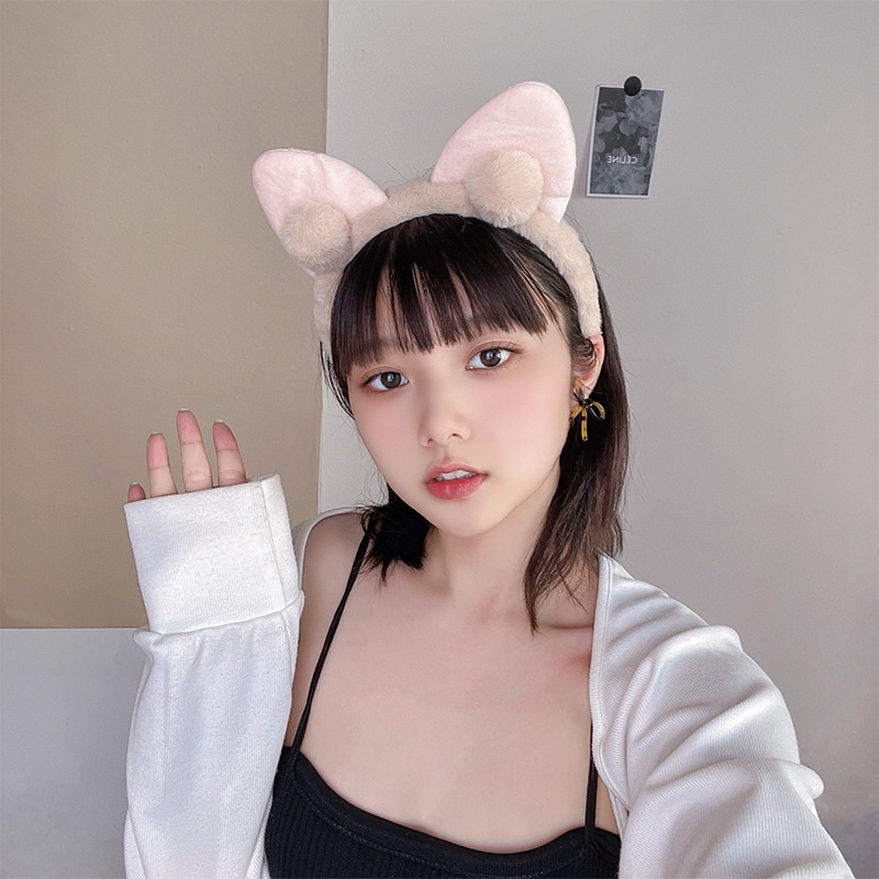 Băng Đô Rửa Mặt Hình Tai Mèo Phối Lông Dễ Thương Phong Cách Hàn Quốc Cho Nữ