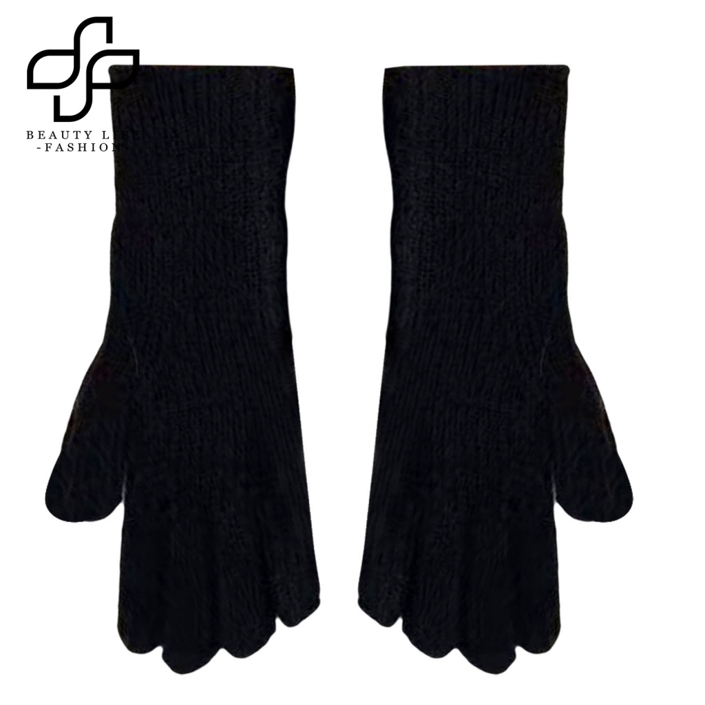 1 Đôi Găng Tay Dệt Kim 2 Ngón Co Giãn Mềm Mại Màu Trơn Giữ Ấm Mùa Đông Cho Nữ