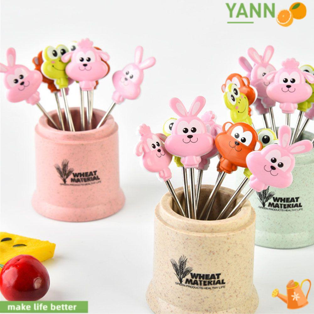 Nĩa Ăn Trái Cây / Tráng Miệng Bằng Thép Không Gỉ Hình Động Vật Hoạt Hình Tái Sử Dụng 1 Lần Cho