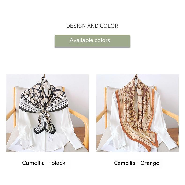 Khăn Choàng Lụa Mỏng Hình Vuông 90 * 90cm In Họa Tiết Hoa Trà Đen Trắng Thời Trang Mùa Hè Cho Nữ