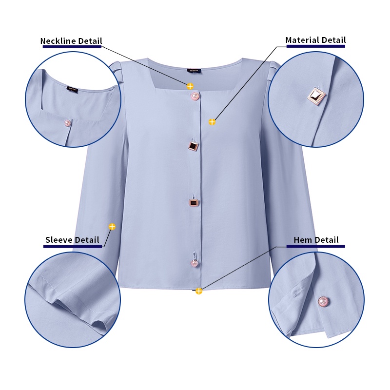 Áo Sơ Mi Tay Dài Cổ Vuông Cài Nút Phía Trước Thời Trang Hàn Quốc Cho Nữ