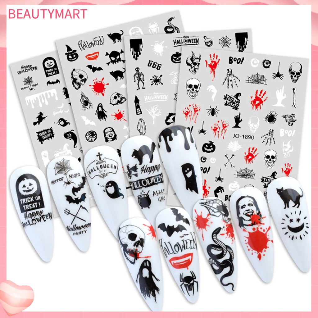 Nhãn Dán Móng Tay Tự Dính Họa Tiết Halloween Màu Sắc Tươi Sáng Siêu Mỏng Dễ Sử Dụng