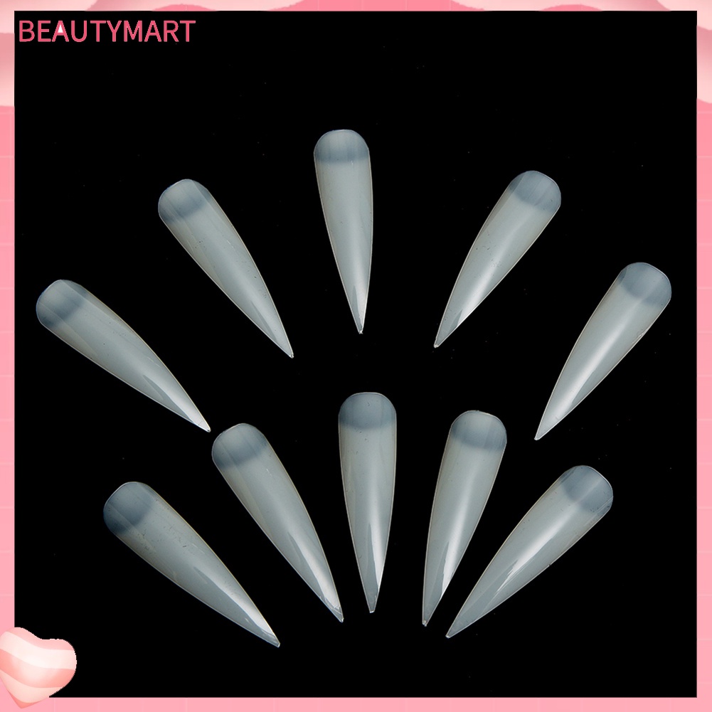 Bộ 100 Móng Tay Giả Màu Trắng / Đen Trong Suốt Hình Oval