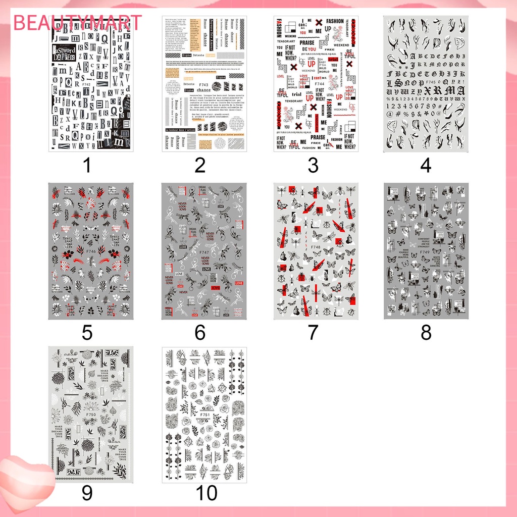 Bộ 2 Miếng Dán Móng Tay 3D Đa Năng Phong Cách Punk Cổ Điển Màu Trắng Đen Cho Nữ