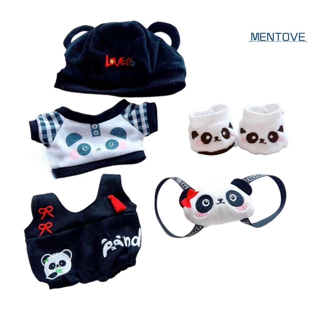 Set 5 Áo Thun Cotton 20cm + Giày + Nón Thêu Họa Tiết Gấu Trúc / Ngôi Sao Xinh Xắn Cho Búp Bê