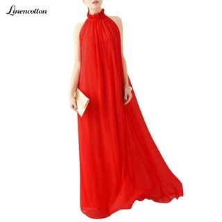 Đầm maxi sát nách cổ bèo màu sắc thanh lịch