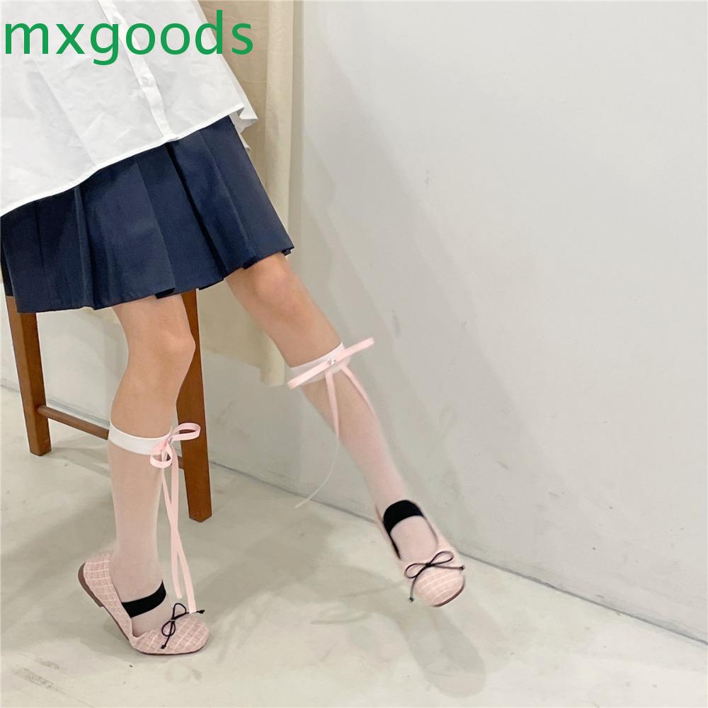 Mxgoods Vớ Dài Đến Bắp Chân Nylon Thấm Hút Mồ Hôi Không Móc Đính Nơ Đáng Yêu Mùa Xuân Hè Cho Nữ