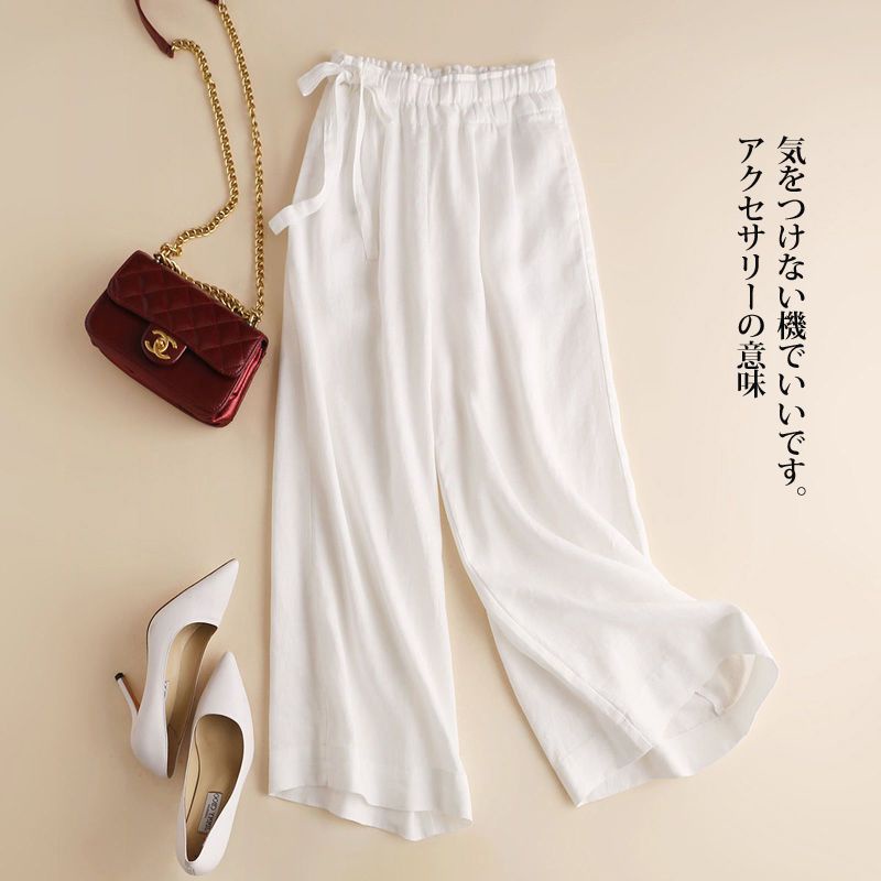 Quần Cotton Lanh Mỏng Ống Rộng Lưng Cao Thời Trang Cho Nữ