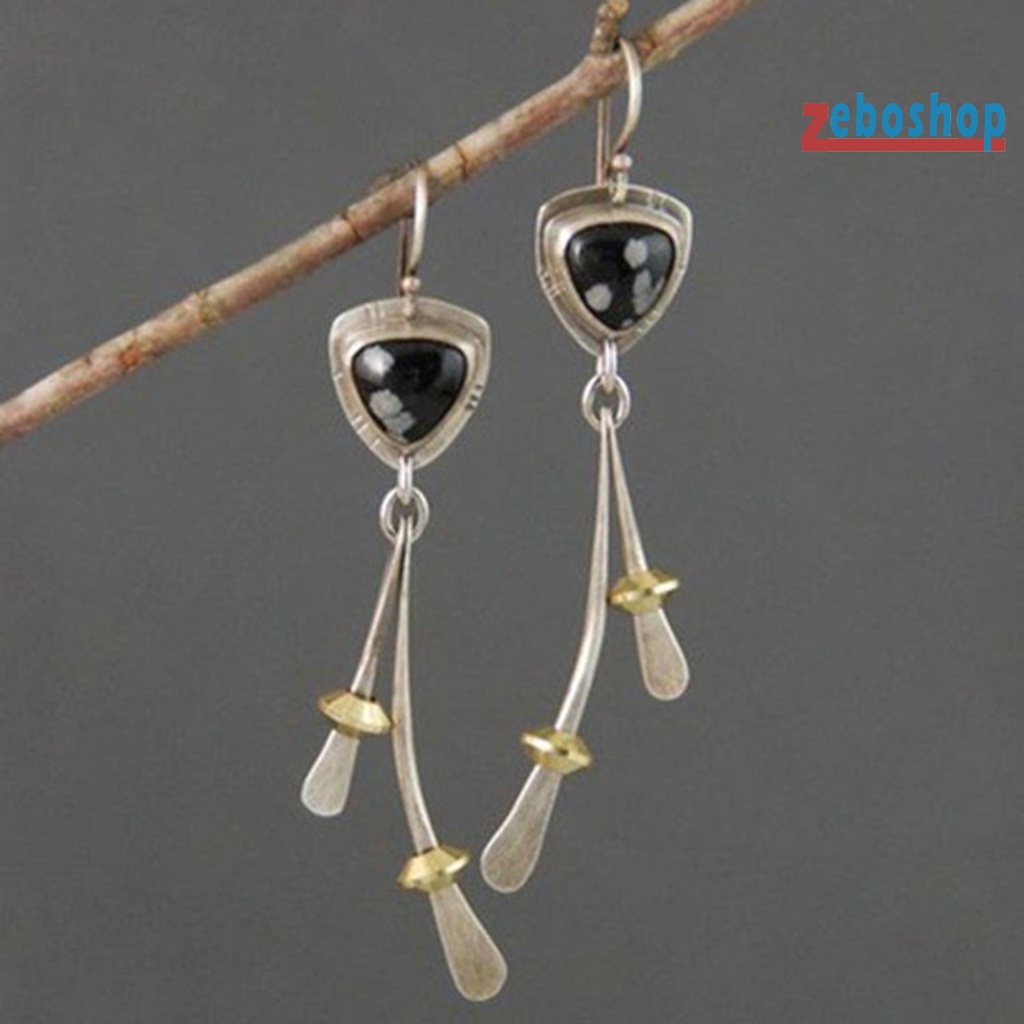 1 Đôi Khuyên Tai Dạng Móc Đính Đá Chạm Khắc Phong Cách Dân Tộc Cổ Điển