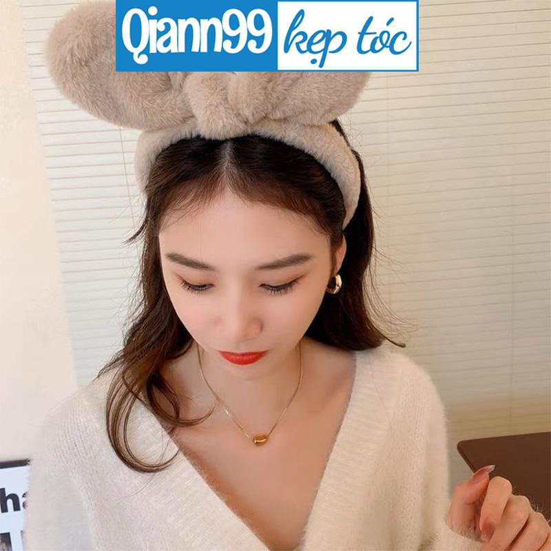 💓Qiann💓Bờm tóc cài tóc tai gấu hình nơ lông cục bông mịn cute dễ thương dành cho nữ