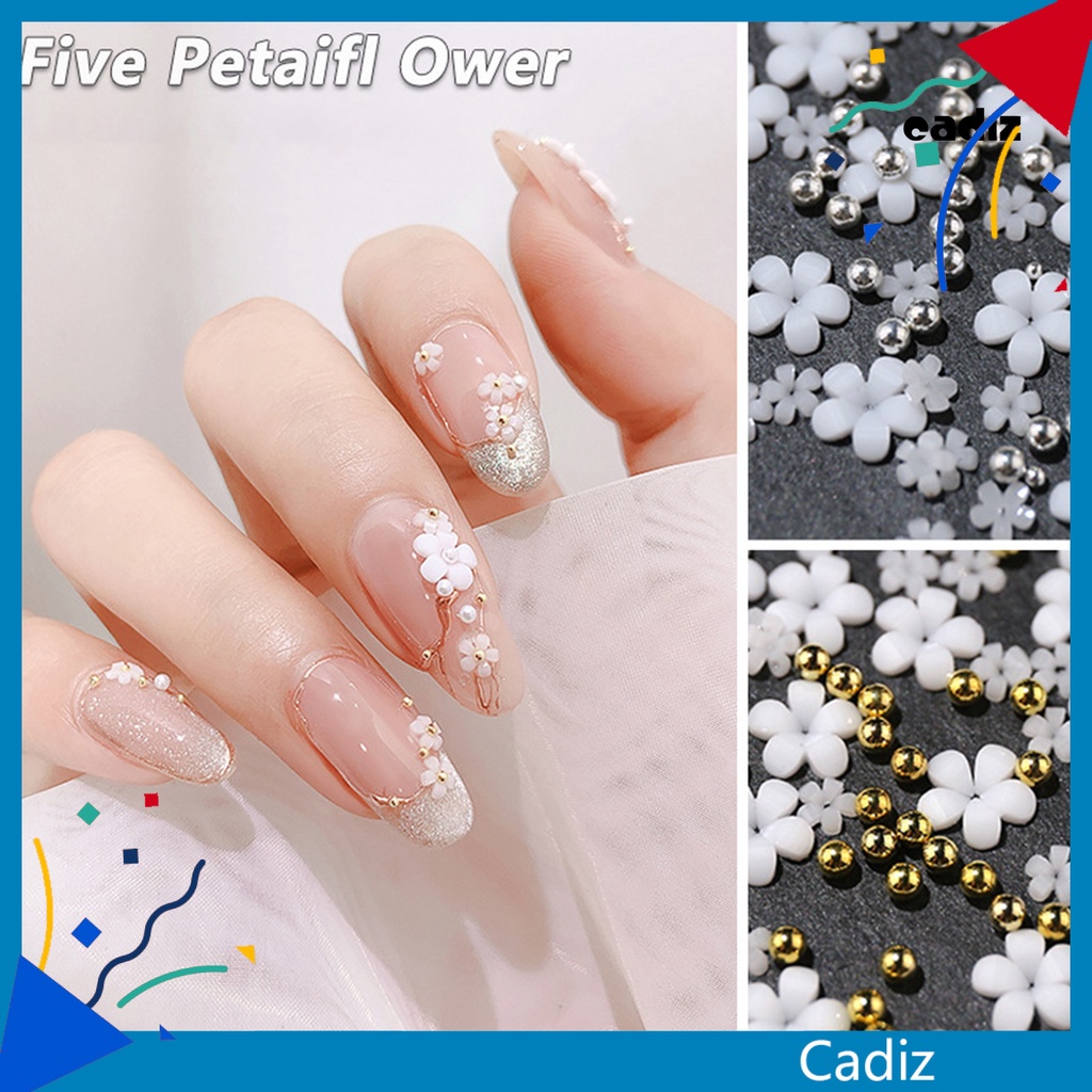 1 Hộp Nhãn Dán Móng Tay CADI 5 Bông Hoa Bằng Nhựa Resin DIY