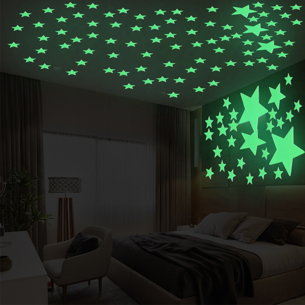 Miếng Dán Tường Trang Trí Hình Hành Tinh Ngôi Sao Màu Dạ Quang